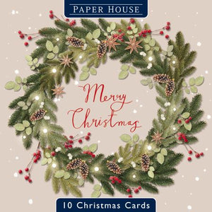 The Great British Card Company Christmas Cards - 10 Cards - Wreath, Tree, English Christmas Cards in France