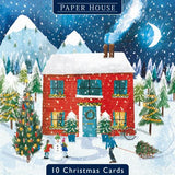 The Great British Card Company Christmas Cards - 10 Cards - Christmas Cottage, Winter Skaters, English Christmas Cards in France