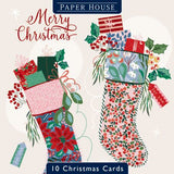 The Great British Card Company Christmas Cards - 10 Cards - Christmas Stockings, Christmas Presents, English Christmas Cards in France