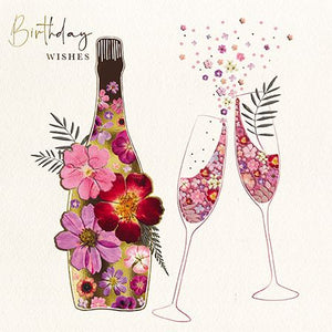 Birthday Card - Floral Prosecco Bottle With Flutes from the Great British Card Company, English Cards in France