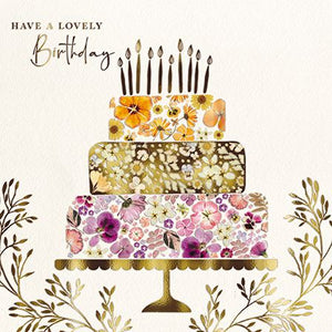 Birthday Card - Floral Tiered Cake On Gold Stand from the Great British Card Company, English Cards in France