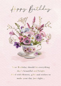 Birthday Card - Flowers In Tea Cup from the Great British Card Company, English Cards in France