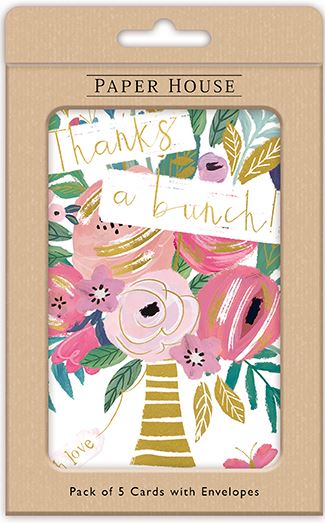 Thank You Cards - Pack Of 5 - Thanks A Bunch Floral from The Great British Card Company, Advent Calendars in France, English Christmas Cards in France