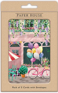 Note Cards - Pack Of 5 - Pink Café from The Great British Card Company, Advent Calendars in France, English Christmas Cards in France
