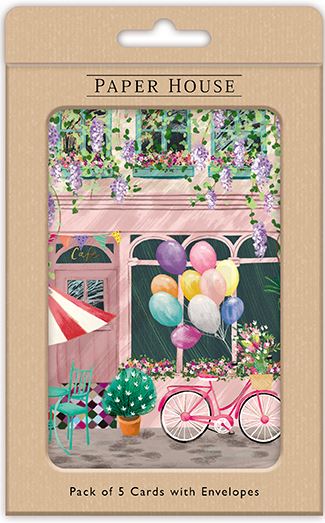 Note Cards - Pack Of 5 - Pink Café from The Great British Card Company, Advent Calendars in France, English Christmas Cards in France