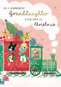 The Great British Card Company Christmas-Card-Granddaughter-Cute-Dogs-on-Train, English Christmas Cards in France