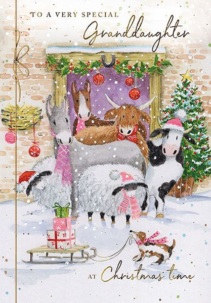 The Great British Card Company Christmas-Card-Granddaughter-Farmyard-Animals-in-the-Stable, English Christmas Cards in France