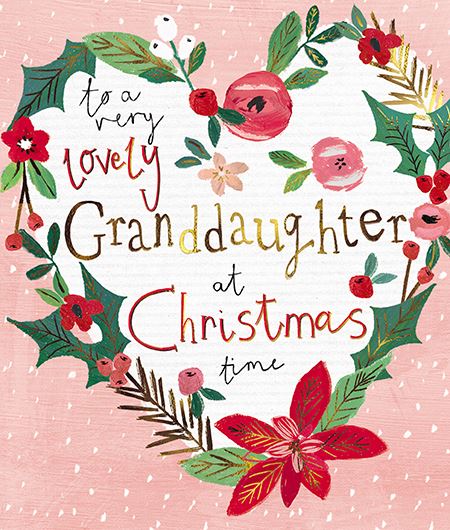 The Great British Card Company Christmas-Card-Granddaughter-Painterly-Foliage-Around-a-Heart, English Christmas Cards in France