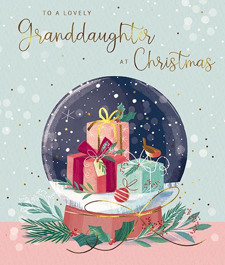 The Great British Card Company Christmas-Card-Granddaughter-Presents-in-Snowglobe, English Christmas Cards in France