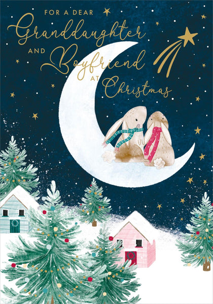 Christmas Card - Granddaughter and Boyfriend - Bunnies/Crescent Moon from Nigel Quiney Publications, English Cards in France