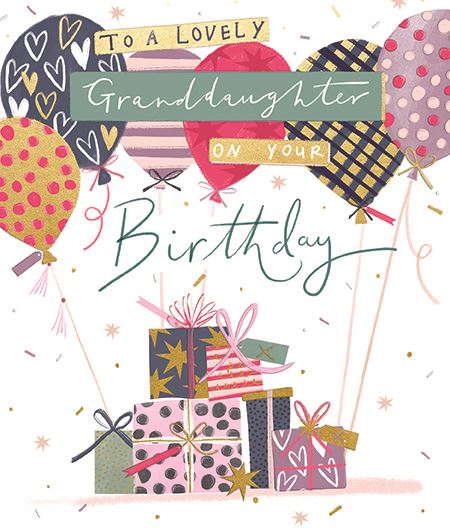 Granddaughter Birthday - Patterned Birthday Balloons from Ling Design, English Cards in France