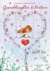 Christmas Card - Granddaughter and Partner - Robins Heart Swing from Nigel Quiney Publications, English Cards in France