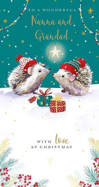 Ling Design Christmas Card - Grandparents - Nanna and Grandad - Festive Hedgehogs, English Christmas Cards in France