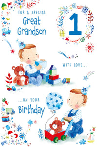 Great-Grandson 1st Birthday - Great Grandson 1st  Birthday from Paper Rose, English cards in France