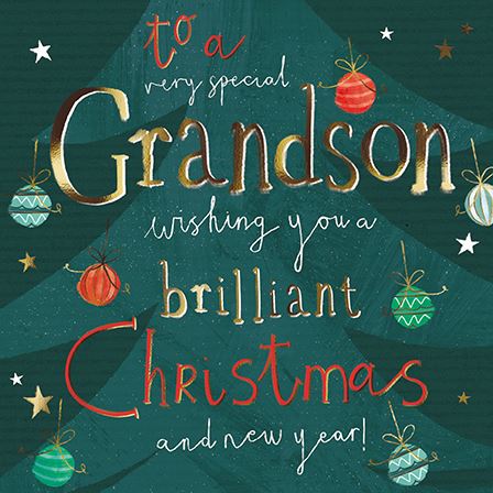 The Great British Card Company Christmas-Card-Grandson-Gold-Typographic-Christmas-Tree, English Christmas Cards in France
