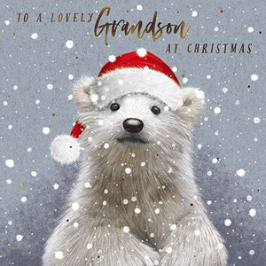 The Great British Card Company Christmas-Card-Grandson-Polar-Bear-with-Santa-Hat, English Christmas Cards in France