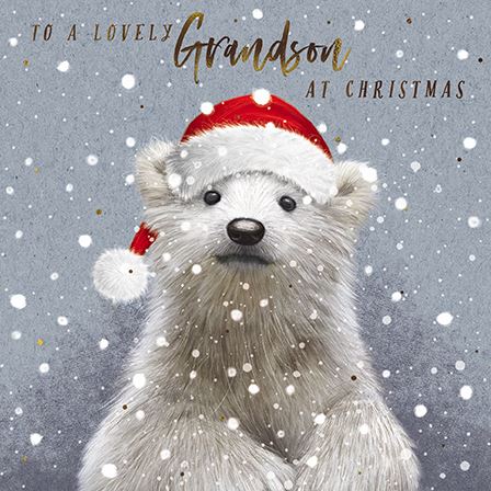 The Great British Card Company Christmas-Card-Grandson-Polar-Bear-with-Santa-Hat, English Christmas Cards in France