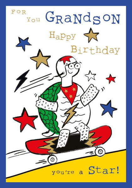 Grandson Birthday - Skateboard Tortoise from Nigel Quiney Publications, English Cards in France