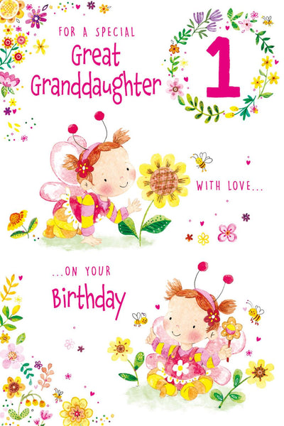 Great-Granddaughter 1st Birthday - Little Girl/Sunflower from Grass Roots International, English Cards in France