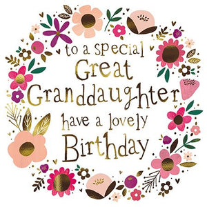 Great-Granddaughter Birthday - Flower Wreath from the Great British Card Company, English Cards in France