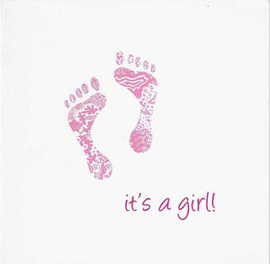 New Baby Girl Card - Pink Footprints It's A Girl!