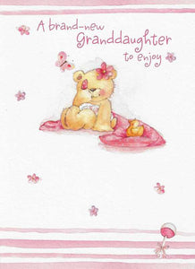 New Baby Granddaughter Card - Bear On Blanket