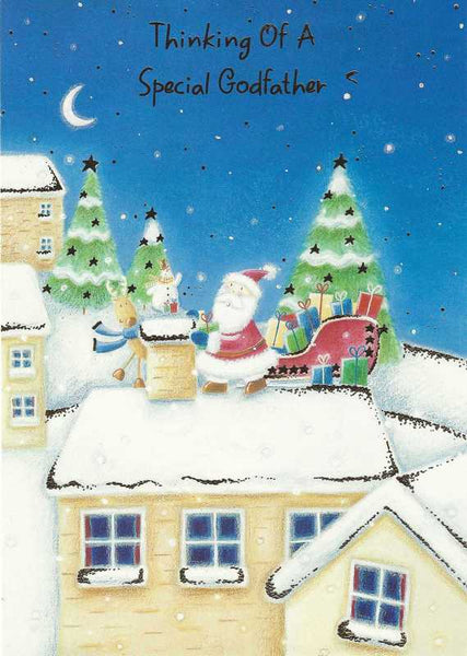 Christmas Card - Godfather - Santa & Sleigh On Rooftop