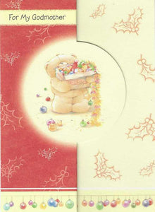 Christmas Card - Godmother - Bear With Christmas Decorations