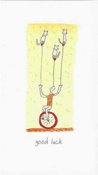 Good Luck Card - Riding Unicycle Juggling Cats