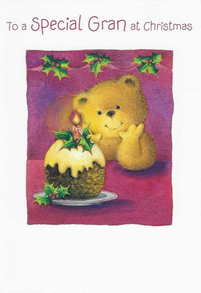 Christmas Card - Gran - Bear & Christmas Pud