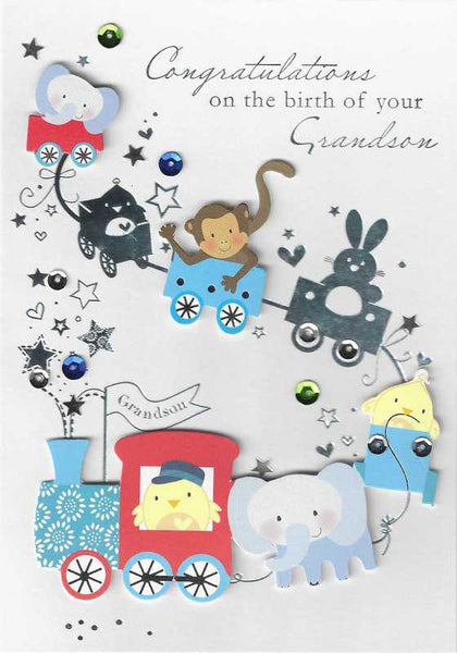 New Baby Grandson Card - Train