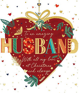 Christmas Card - Husband - Husband Hearts from Talking Pictures, English Christmas Cards in France