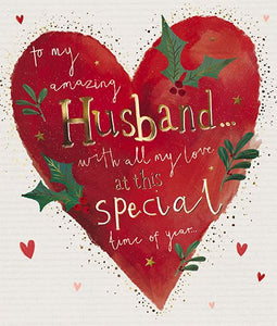 The Great British Card Company Christmas-Card-Husband-Gold-Typographic-&-Red-Love-Heart, English Christmas Cards in France