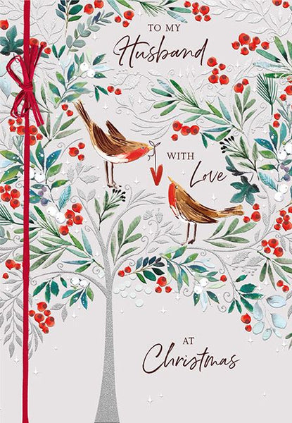 Ling Design Christmas Card - Husband - Festive Robins, English Christmas Cards in France