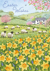 Easter Cards - Pack of 5 - Easter Sheep/Cottage from Nigel Quiney Publications, English Cards in France