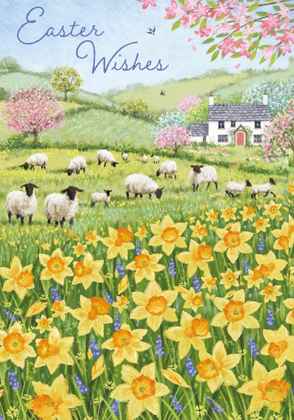 Easter Cards - Pack of 5 - Easter Sheep/Cottage from Nigel Quiney Publications, English Cards in France