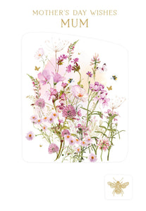 Mother's Day Card - Pink Wild Floral from Nigel Quiney Publications, Mother's day cards in France, Cartes de voeux Fete des Meres, English Cards in France