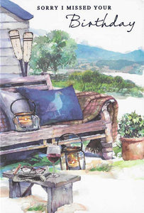 Belated Birthday Card - Bench Scene from Nigel Quiney Publications, English Cards in France