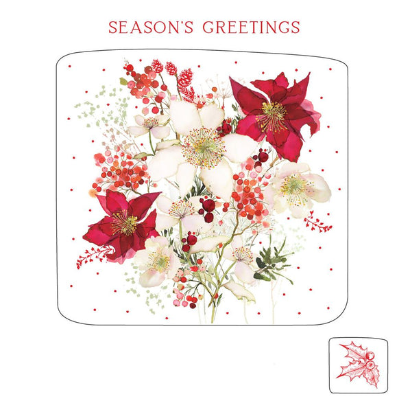 Christmas Cards - 10 Cards - Xmas Rose/Berries Pressfrom Nigel Quiney Publications, English Christmas Cards in France