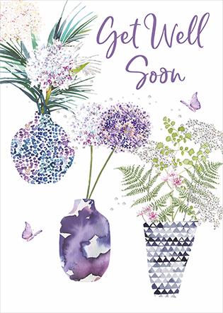 Get Well Soon Card - Contemporary Plant Pots from Nigel Quiney Publications, English Cards in France
