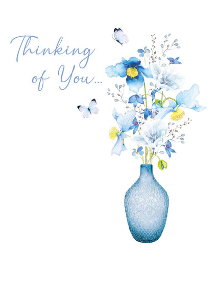 Thinking Of You Card - Blue Vase/Flowers from Nigel Quiney Publications, English Cards in France