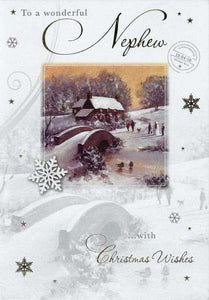 Christmas Card - Nephew - Village Bridge Scene