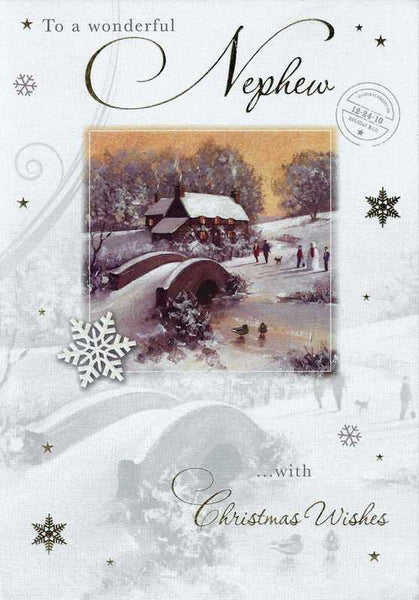 Christmas Card - Nephew - Village Bridge Scene