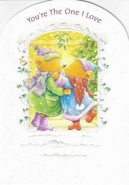 Christmas Card - One I Love - Bears Kissing Under Mistletoe