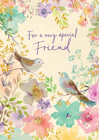 Birthday Card - Special Friend - Birds in floral garden from Paper Rose, English cards in France