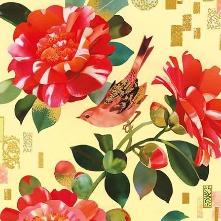 Blank Card - Bird on Camellias from Paper Rose, English cards in France