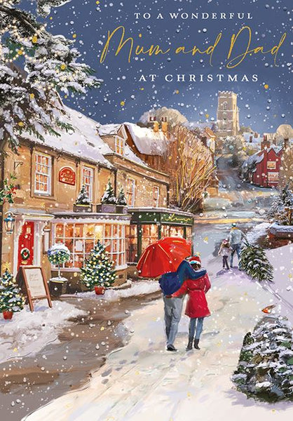 Ling Design Christmas Card - Mum and Dad - Village Stroll, English Christmas Cards in France
