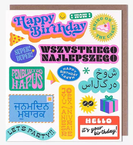 Birthday Card - Happy Birthday Languages from Pigment Productions, English Cards in France