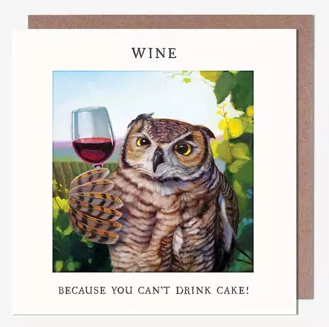 Birthday Card - Owl Drinking Wine from Pigment Productions, English Cards in France