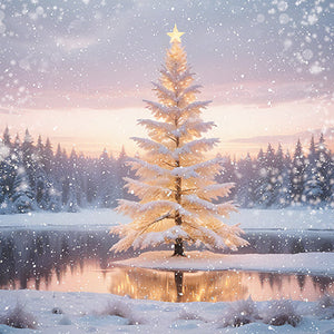 Tarjetas navideñas - 16 tarjetas de lujo - Escena de árbol de Navidad nevado y lago